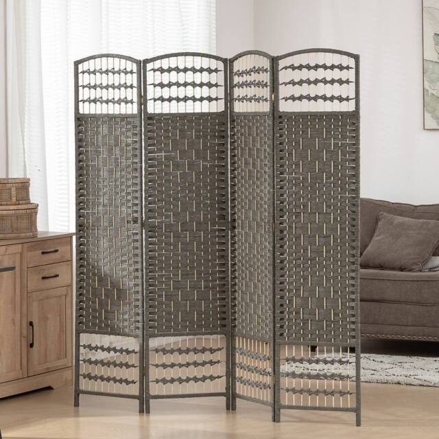HOMCOM 4 Panel Room Divider 170cm Folding Privacy Screen with Wood Frame in Dark Grey - image 1