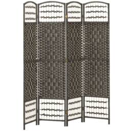 HOMCOM 4 Panel Room Divider 170cm Folding Privacy Screen with Wood Frame in Dark Grey - thumbnail 2