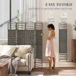 HOMCOM 4 Panel Room Divider 170cm Folding Privacy Screen with Wood Frame in Dark Grey - thumbnail 4
