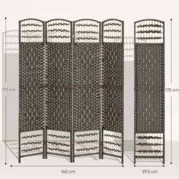 HOMCOM 4 Panel Room Divider 170cm Folding Privacy Screen with Wood Frame in Dark Grey - thumbnail 3