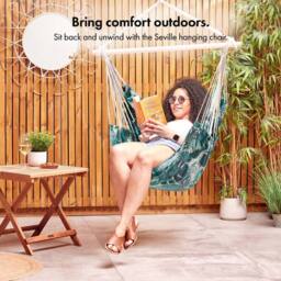 VonHaus Outdoor Garden Hanging Chair with Attachments in Green - thumbnail 3