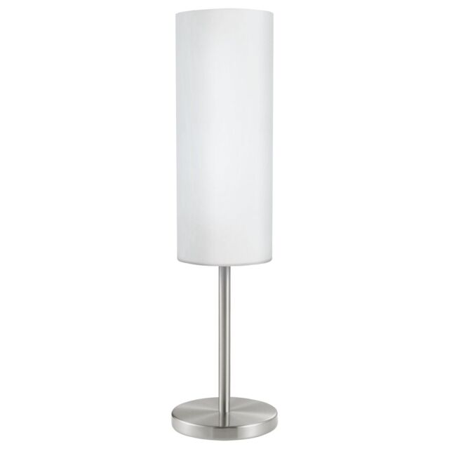 Loops Table Lamp Colour Satin Nickel Shade White Painted Satin Glass Bulb E27 1x60W in Metallics - image 1