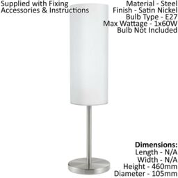 Loops Table Lamp Colour Satin Nickel Shade White Painted Satin Glass Bulb E27 1x60W in Metallics - thumbnail 2