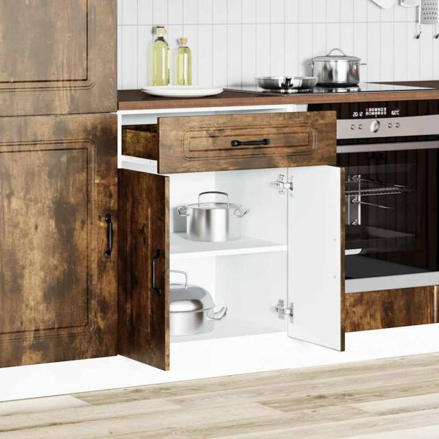 Berkfield Home Kitchen Base Cabinet Kalmar Smoked Oak Engineered Wood in Brown - image 1