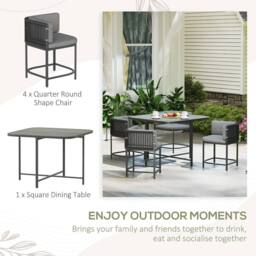 OUTSUNNY 4 Seater Rattan Dining Set with Cushions, Charcoal Grey in Dark Grey - thumbnail 4