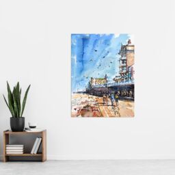 "Artery8 Under the Promenade Brighton Beach Watercolour Wall Art Print in Blue - Size: W24"" x H32""" - thumbnail 4
