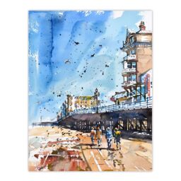 "Artery8 Under the Promenade Brighton Beach Watercolour Wall Art Print in Blue - Size: W24"" x H32""" - thumbnail 1