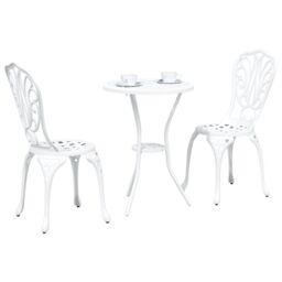 Berkfield Home 3-Piece Garden Bistro Set - White Cast Aluminum - thumbnail 3
