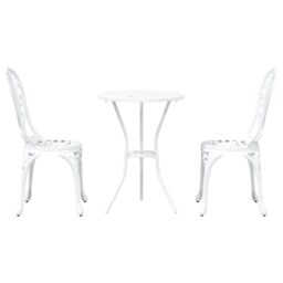 Berkfield Home 3-Piece Garden Bistro Set - White Cast Aluminum - thumbnail 6