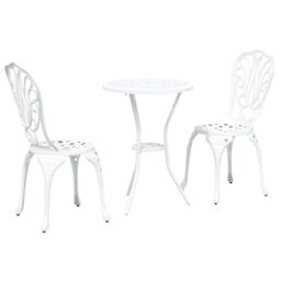 Berkfield Home 3-Piece Garden Bistro Set - White Cast Aluminum - thumbnail 2