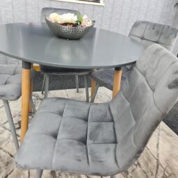 KOSY KOALA Dining Table & 4 Chairs Grey Round Table With 4 Grey Velvet Chairs Dining Room Furniture in Brown - thumbnail 6