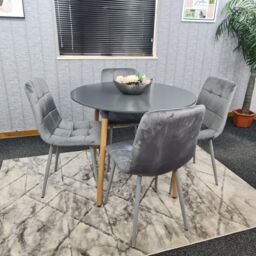 KOSY KOALA Dining Table & 4 Chairs Grey Round Table With 4 Grey Velvet Chairs Dining Room Furniture in Brown - thumbnail 1