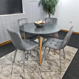 KOSY KOALA Dining Table & 4 Chairs Grey Round Table With 4 Grey Velvet Chairs Dining Room Furniture in Brown - thumbnail 8