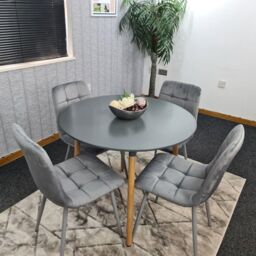 KOSY KOALA Dining Table & 4 Chairs Grey Round Table With 4 Grey Velvet Chairs Dining Room Furniture in Brown - thumbnail 3