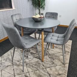 KOSY KOALA Dining Table & 4 Chairs Grey Round Table With 4 Grey Velvet Chairs Dining Room Furniture in Brown - thumbnail 2