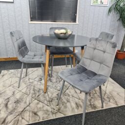 KOSY KOALA Dining Table & 4 Chairs Grey Round Table With 4 Grey Velvet Chairs Dining Room Furniture in Brown - thumbnail 5
