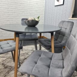 KOSY KOALA Dining Table & 4 Chairs Grey Round Table With 4 Grey Velvet Chairs Dining Room Furniture in Brown - thumbnail 9