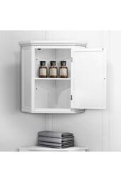 Teamson Home Bathroom Cupboard White Wooden Wall Corner Cabinet - thumbnail 3