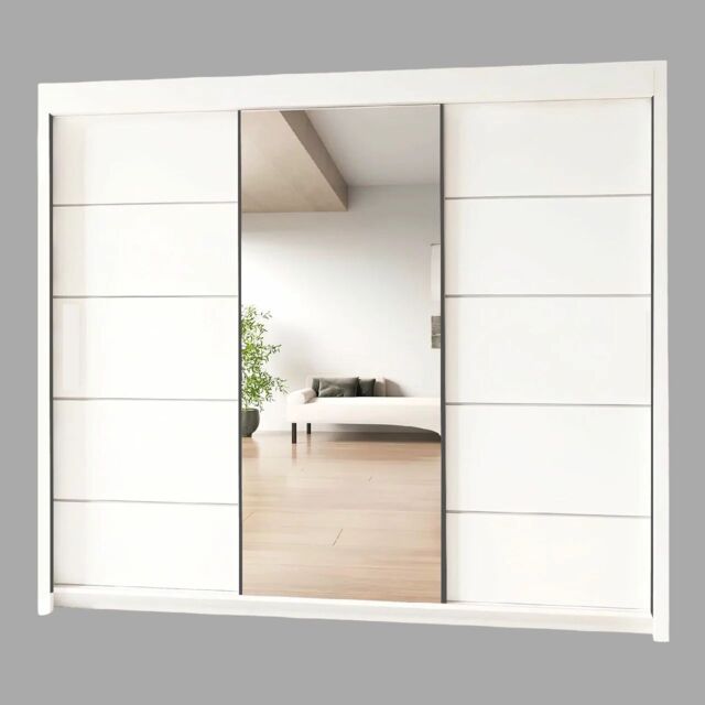 Interior Emporium Ltd IE Oslo Wradrobe with Rails & Shelves without LED Light Sliding Door Wardrobe without LED Light ( White, 250 cm ) in White - image 1