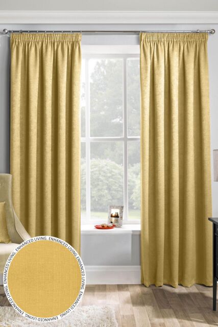 Enhanced Living Plain Thermal Room Darkening Energy Saving Tape Top Curtains For Living Rooms & Bedrooms in Yellow - Size: 168 cm width x 229 cm drop - image 1