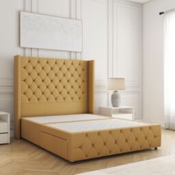 "BSSPOKE Ruby Divan Bed Plush Velvet 54""Headboard 2Drawers Footend No Mattress in Mustard - Size: Super King" - thumbnail 2