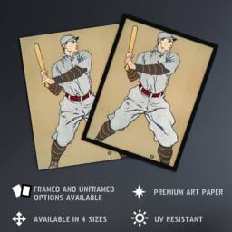 "Artery8 Vintage Baseball Player Drawing Vintage Framed Wall Art Print Penfield in Beige - Size: W12"" x H16""" - thumbnail 2