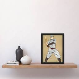 "Artery8 Vintage Baseball Player Drawing Vintage Framed Wall Art Print Penfield in Beige - Size: W12"" x H16""" - thumbnail 4