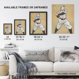 "Artery8 Vintage Baseball Player Drawing Vintage Framed Wall Art Print Penfield in Beige - Size: W12"" x H16""" - thumbnail 3