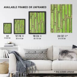 Artery8 Green Bamboo Pattern Vintage Japan Framed Wall Art Print Korin - Size: A4 - thumbnail 3