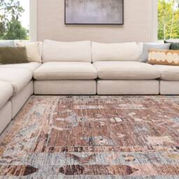 Kukoon Tribal Design Cotton Chenille Rug Brown Blue Machine Washable - Size: 80 cm x 300 cm - thumbnail 2