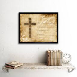 "Artery8 Ten Commandments 10 Cross Christian Religious Quote Framed Art Print in Beige - Size: W12"" x H16""" - thumbnail 2