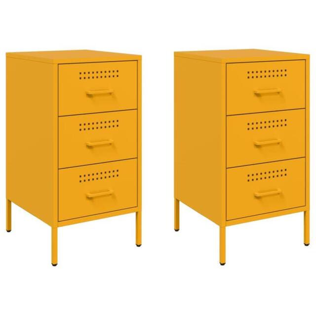 Berkfield Home Bedside Cabinets 2 pcs Mustard Yellow 36x39x68 cm Steel - Size: 36 x 39 x 68 cm - image 1