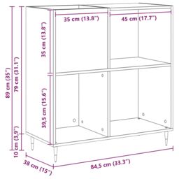 Berkfield Home Record Cabinet Black Oak 84, 5x38x89 cm Engineered Wood - Size: 5 x 38 x 89 cm - thumbnail 9