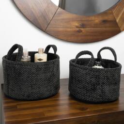 JVL Metro Round Shape Storage With Handles in Dark Grey - thumbnail 6
