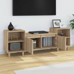 Berkfield Home TV Cabinet Sonoma Oak 160x35x55 cm Engineered Wood in Light Oak - Size: 160 x 35 x 55 cm - thumbnail 4