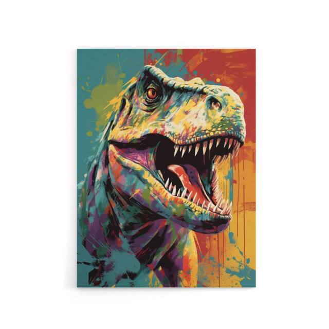 "Artery8 Roaring T Rex Colourful Dinosaur Canvas Wall Art Print - Size: W18"" x H24""" - image 1