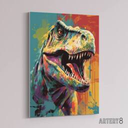 "Artery8 Roaring T Rex Colourful Dinosaur Canvas Wall Art Print - Size: W18"" x H24""" - thumbnail 2