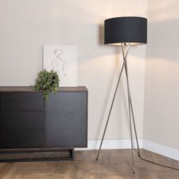ValueLights Camden Chrome Tripod Floor Lamp with Metallic Chrome Inner Drum Shade in Black - thumbnail 2