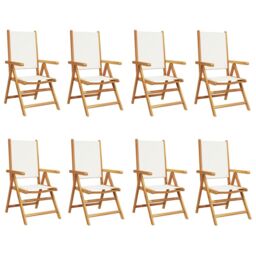 Berkfield Home Reclining Garden Chairs 8 pcs Cream White Fabric & Solid Wood - thumbnail 2