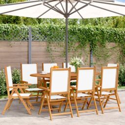Berkfield Home Reclining Garden Chairs 8 pcs Cream White Fabric & Solid Wood