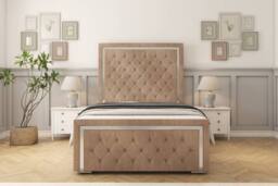 "Comfort Beds Sofia Chrome Naples Bed Frame - 50"" Upholstered Headboard in Light Brown - Size: King" - thumbnail 2