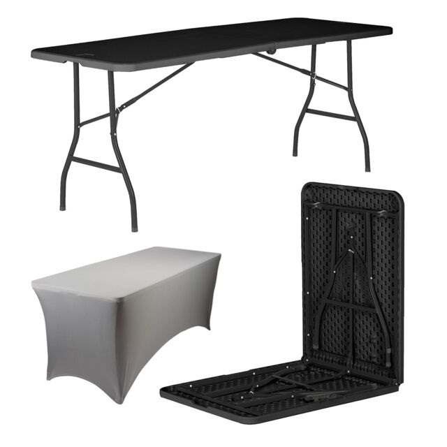Harbour Housewares Folding Camping Picnic Table with Fitted Tablecloth - (6ft) - Black in Grey - image 1