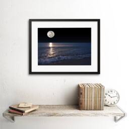 "Artery8 Full Moon Sea Tide Beach Night Home Decor 12x16"" Framed Wall Art Print in Black - Size: W12"" x H16""" - thumbnail 2