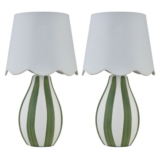 First Choice Lighting Set of 2 Connie - Green & White Stripe Ceramic Table Lamps - image 1