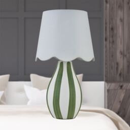 First Choice Lighting Set of 2 Connie - Green & White Stripe Ceramic Table Lamps - thumbnail 5