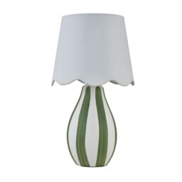First Choice Lighting Set of 2 Connie - Green & White Stripe Ceramic Table Lamps - thumbnail 2