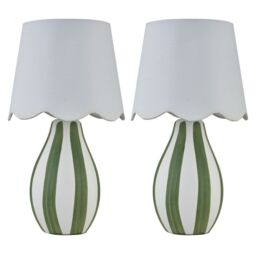First Choice Lighting Set of 2 Connie - Green & White Stripe Ceramic Table Lamps - thumbnail 1