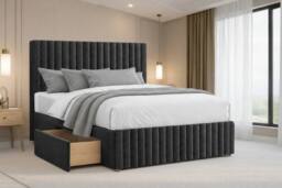"Chester & Oakley Ravello Plush Divan 4 Drawers 12""Footboard 26""Headboard in Black - Size: Small Double" - thumbnail 1