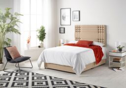 Somnior Flexby Plush Fabric Divan Bed with Orthopeadic Sprung Memory Foam Mattress & Headboard in Beige - Size: Small Double - thumbnail 2