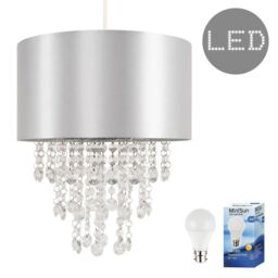 ValueLights Jesmond Grey Jewel Ceiling Pendant Shade With Warm White Bulb - thumbnail 1